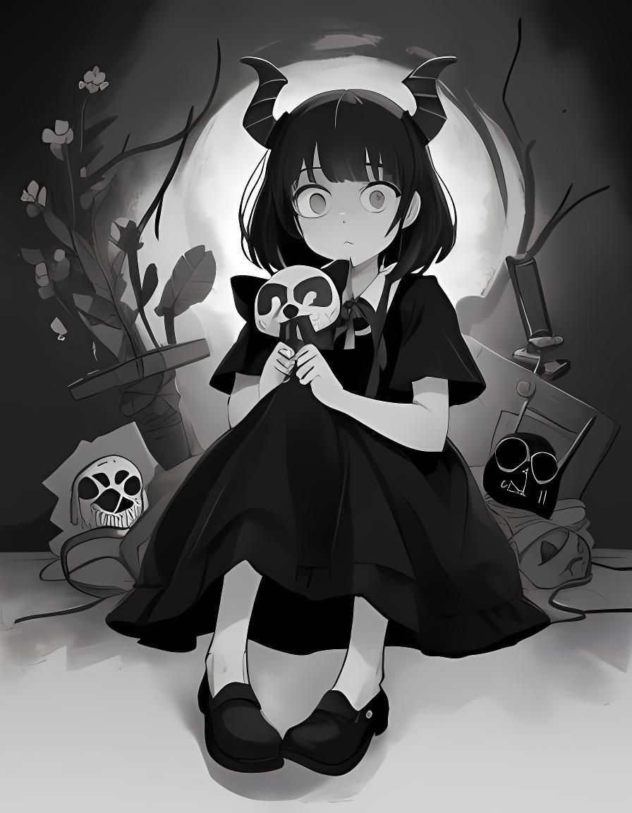 Girl with Death Mask in Ansel Adams Style