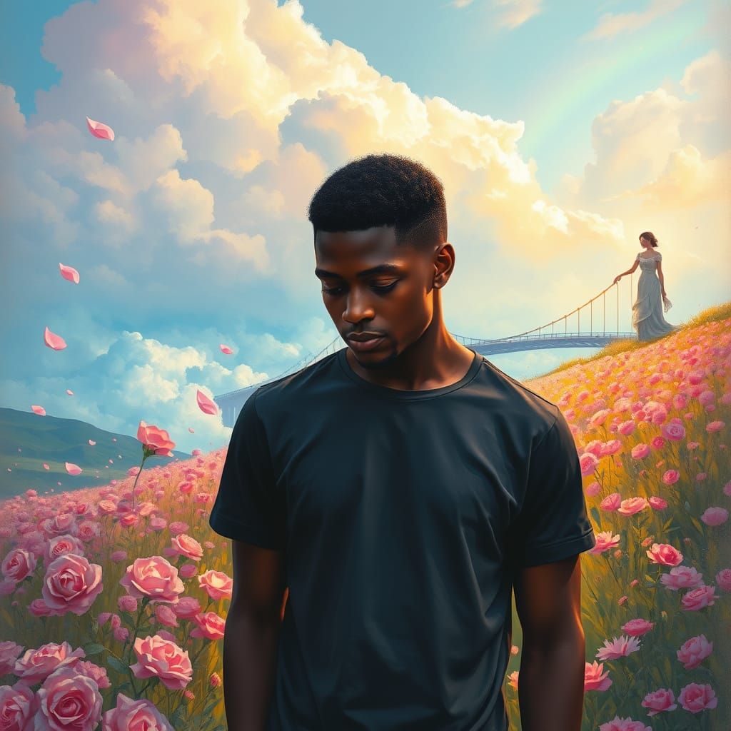 Dreamy Landscape with a Young Man Lost in Thought