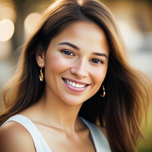 Portrait of a Smiling Woman with Golden Lighting