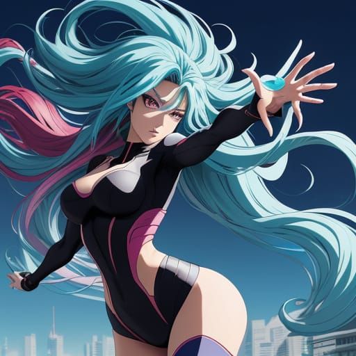 Manga Style Young Woman on Rooftop