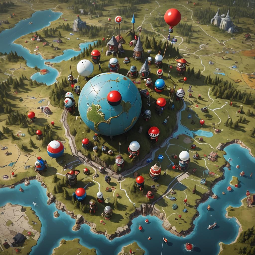 Countryballs Gathered Around Fantasy Map as Matte Painting