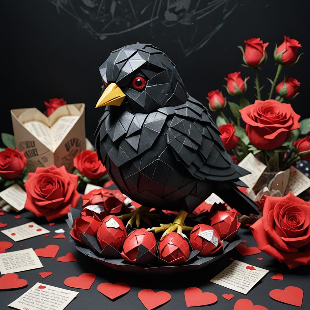 Origami Chick Emerges in Scrapbook Still Life