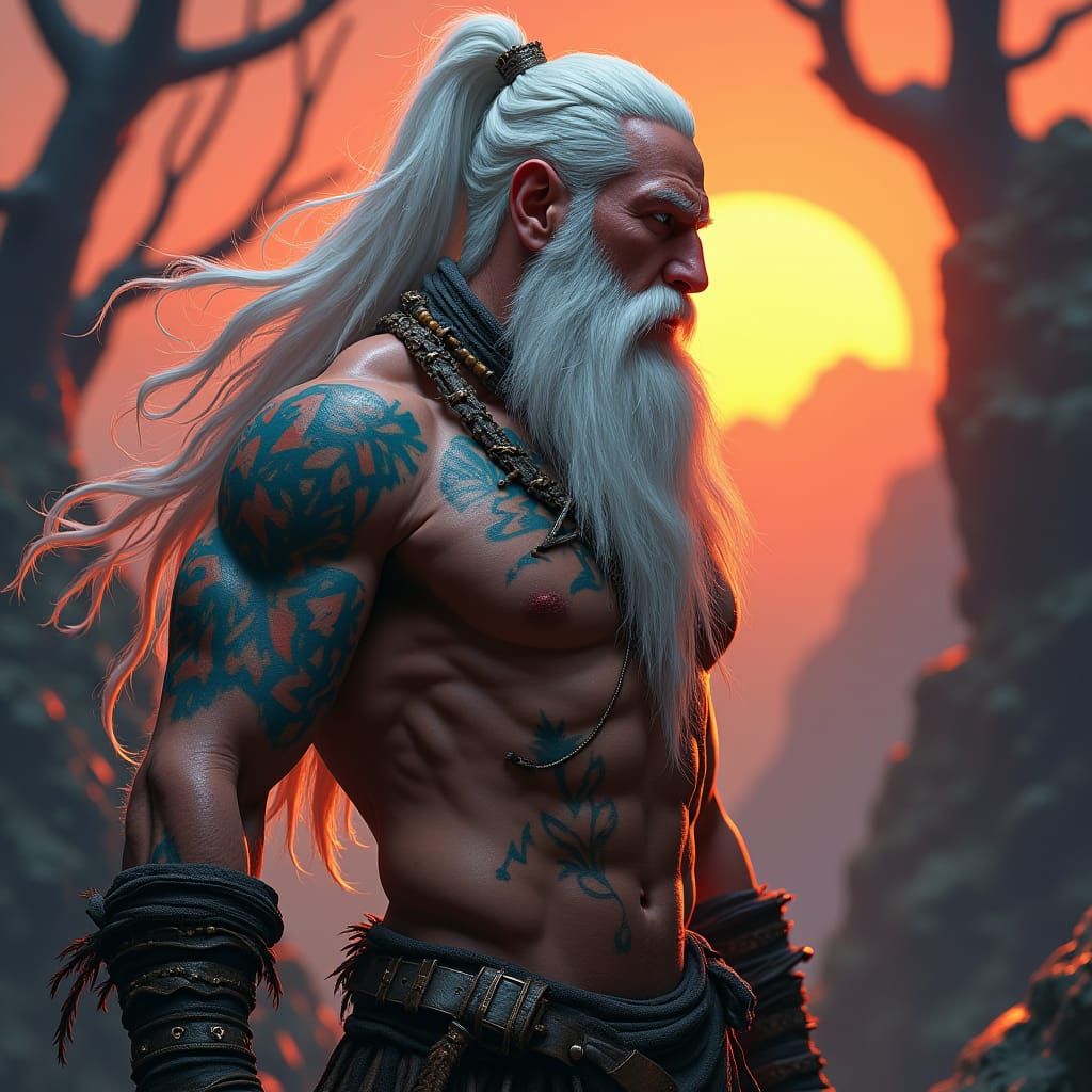 Fierce Barbarian in Mystical Landscape, Digital Art