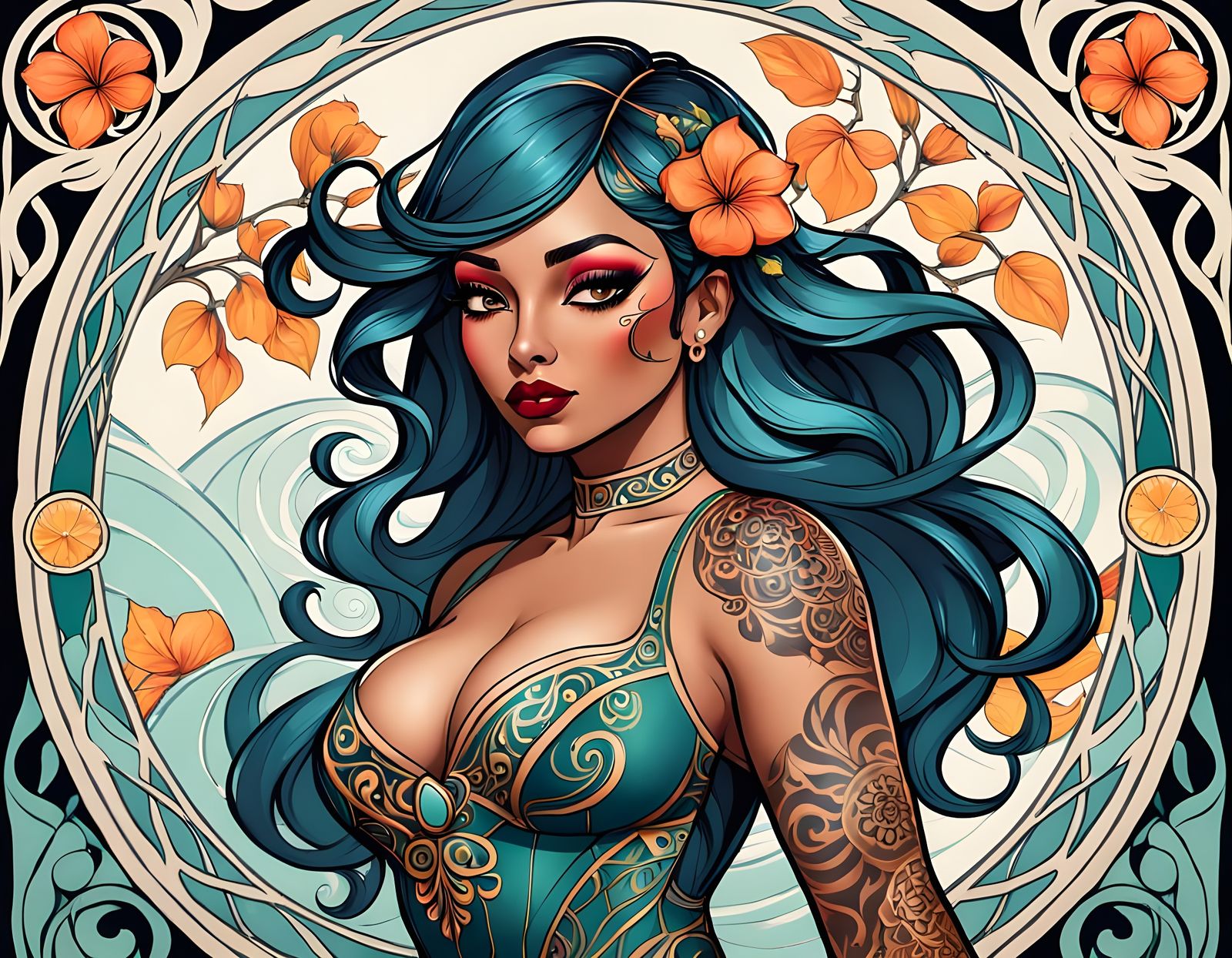 Sultry Latina Goddess in Sensual Character Sheet Art