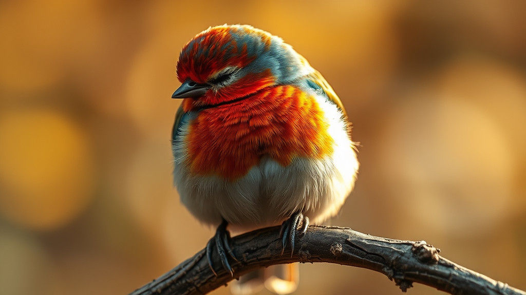 Sleepy Iridescent Bird on Branch in Cinematic Style