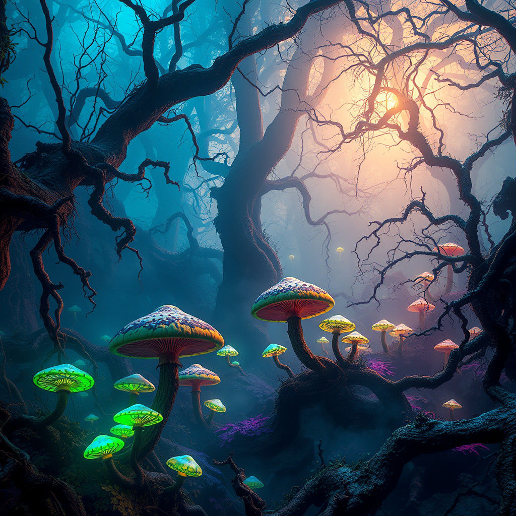 Mystical Forest with Glowing Mushrooms in Unreal Engine
