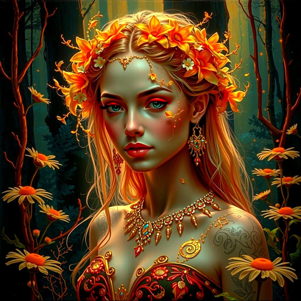 Bioluminescent Forest Figure in Warm, Golden Hues