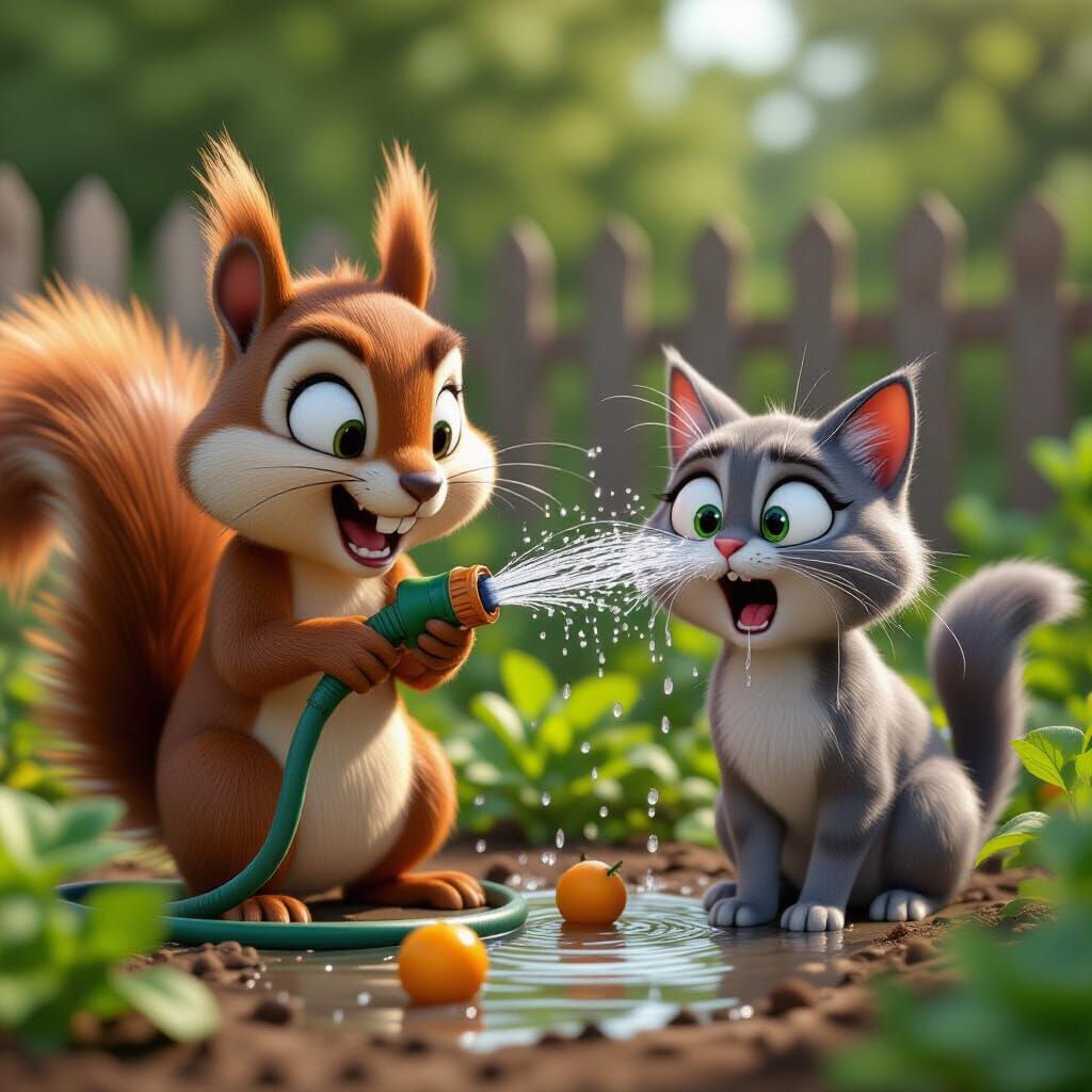 Squirrel's Revenge: A Cartoon Garden Hose Prank