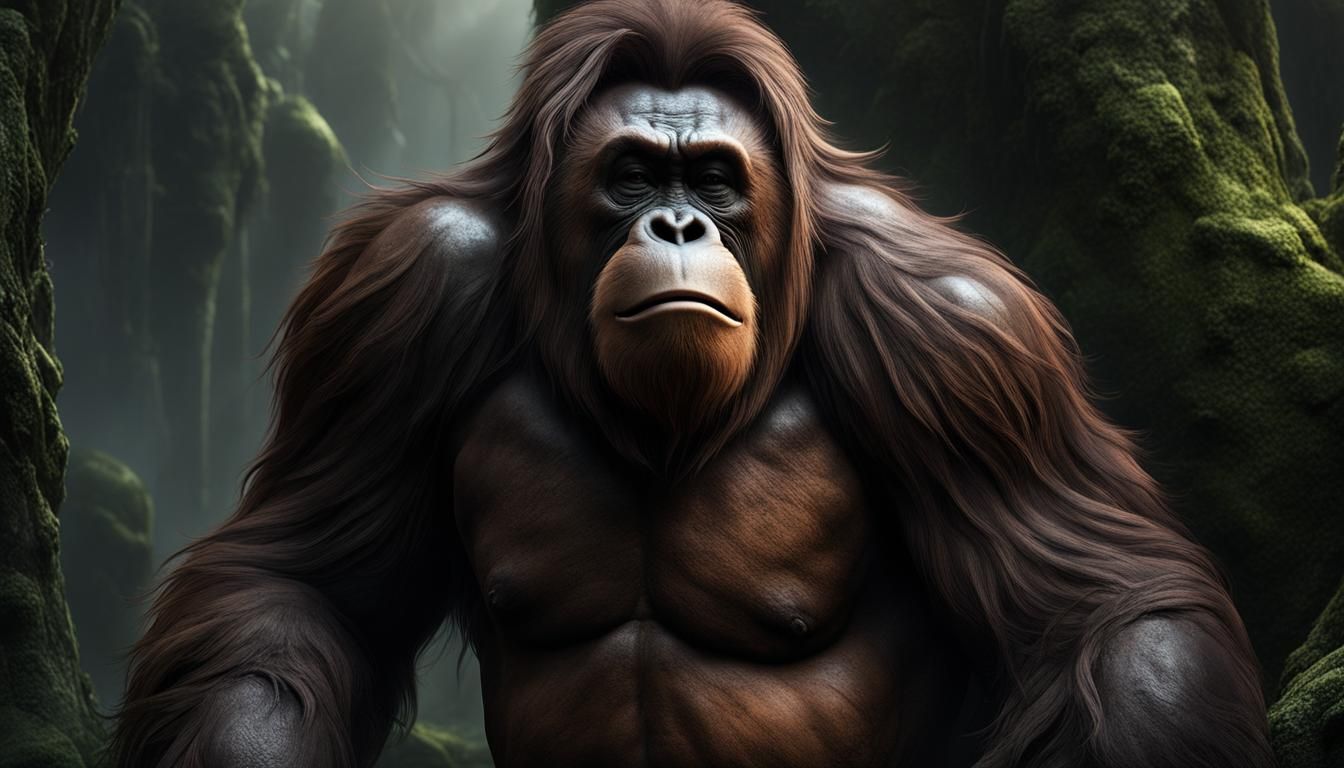 Enraged Orangutan with Dark Magic: Digital Art