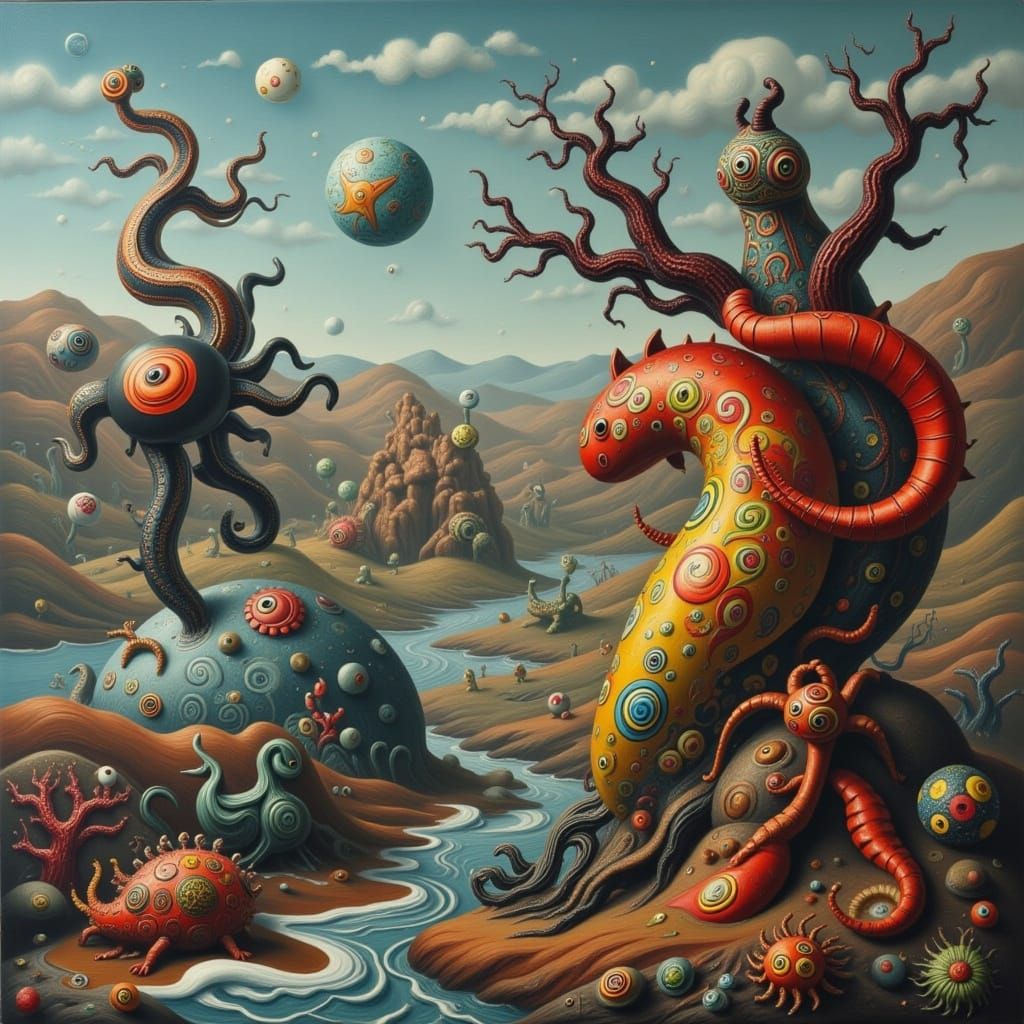 Mysterious Kraken Emerging from Shadowy Hills