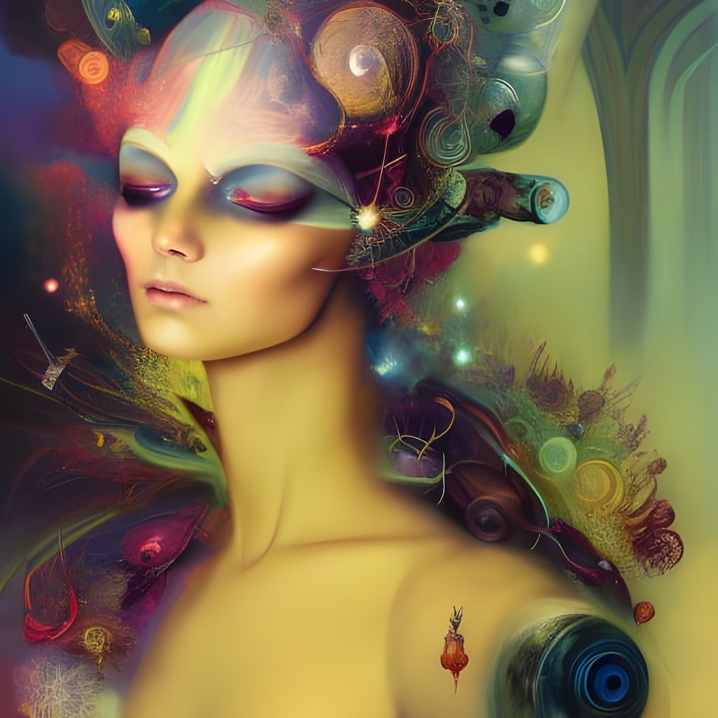 Cyberpunk Renaissance Woman in Cosmic Starship