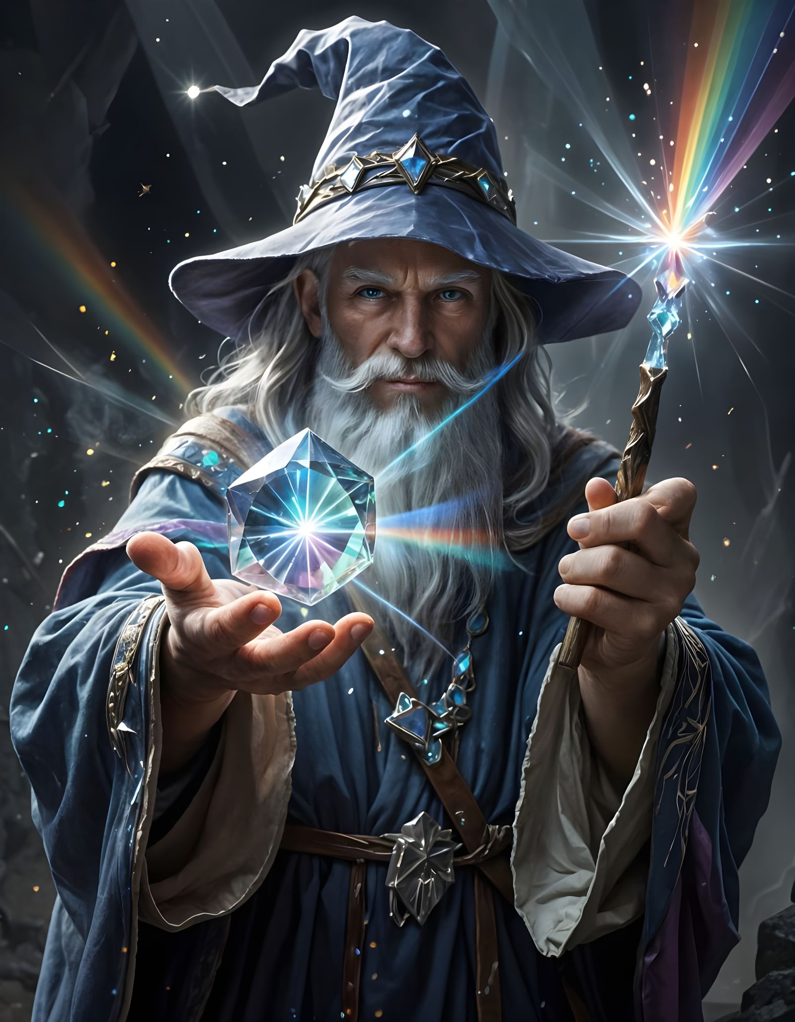 Fantasy Wizard with Rainbow Gemstone