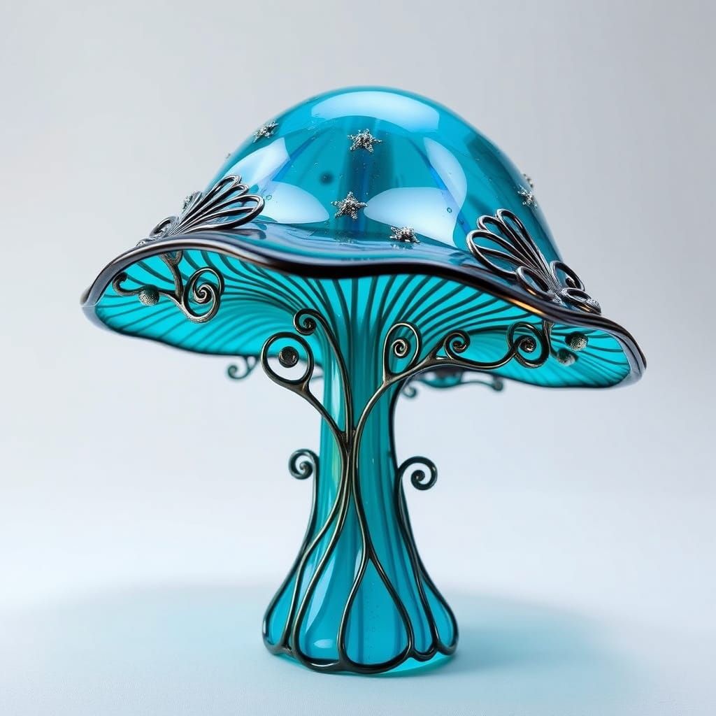 Intricate Leaded Glass Mushroom Art
