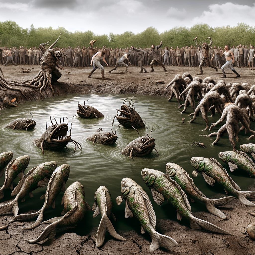 Slimy Fish Thrash in Grimy Swamp Scene