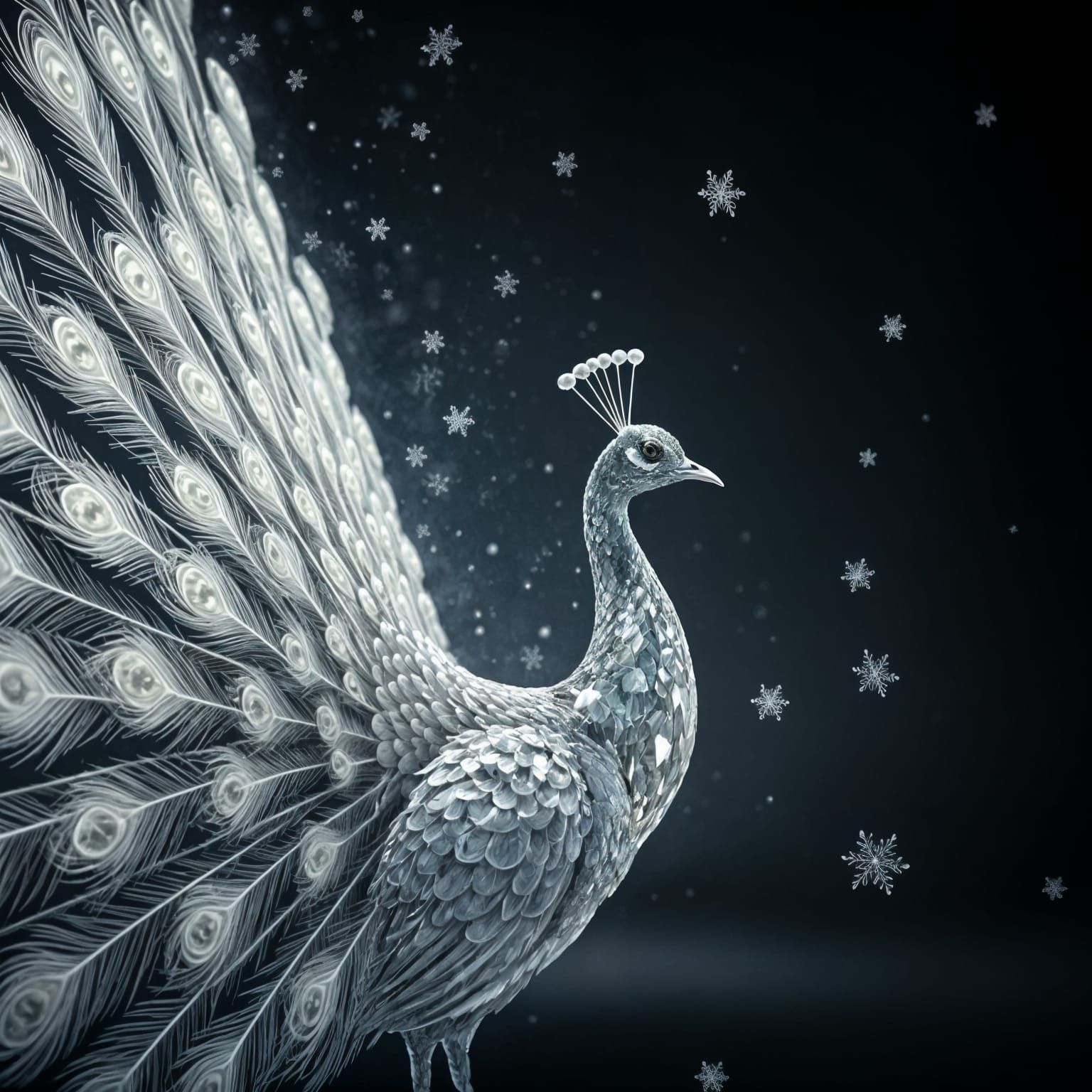 Ethereal White Peacock in Frosty Splendor