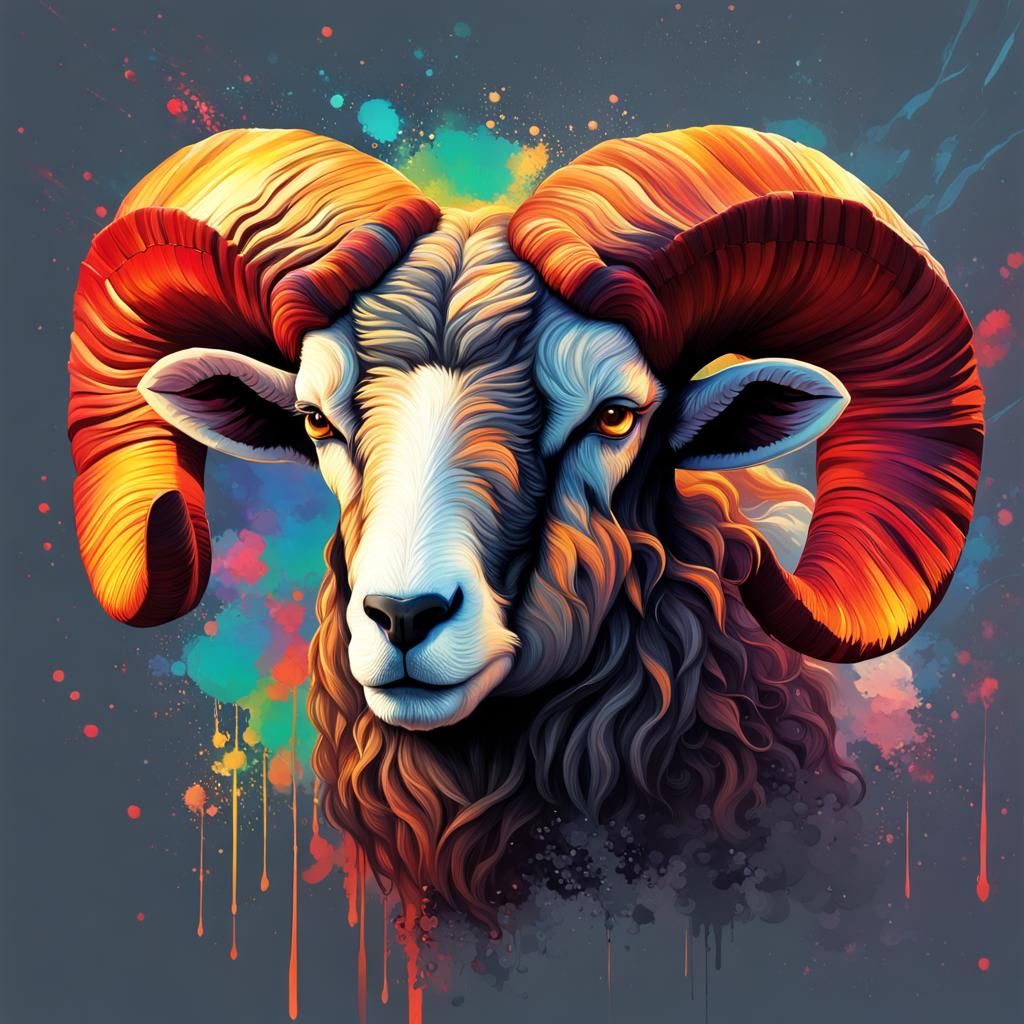 Hyperrealistic Aries Ram in Splash Art Style