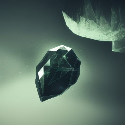 Floating Obsidian Crystal in Ethereal Landscape