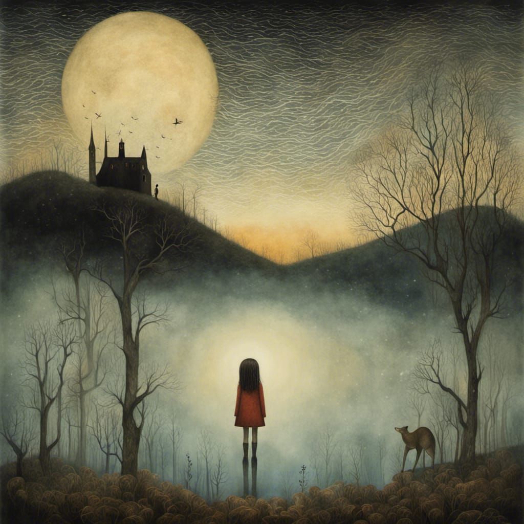 Girl in Landscape, Surreal Romantic Style