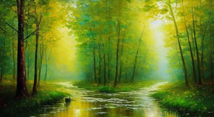 Lush Forest Landscape with Heavenly Glow