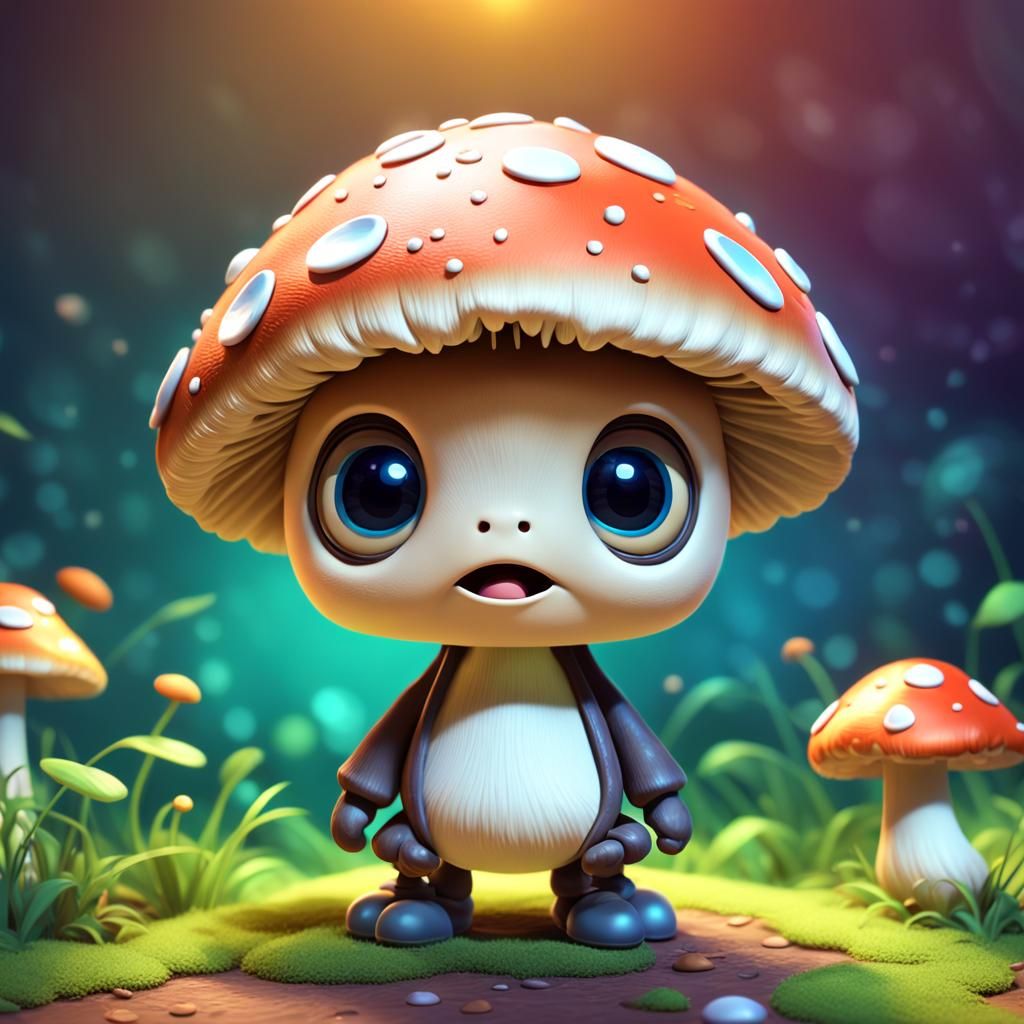 Adorable Pixar-Style Mushroom Character in 3D