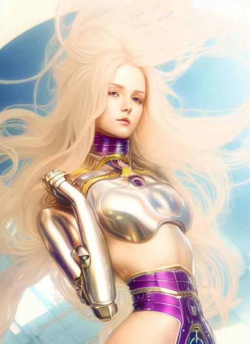 Cyberpunk Android Goddess with Golden Hair