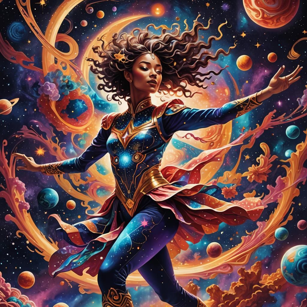 Cosmic Dancer in Surreal Celestial Illustration