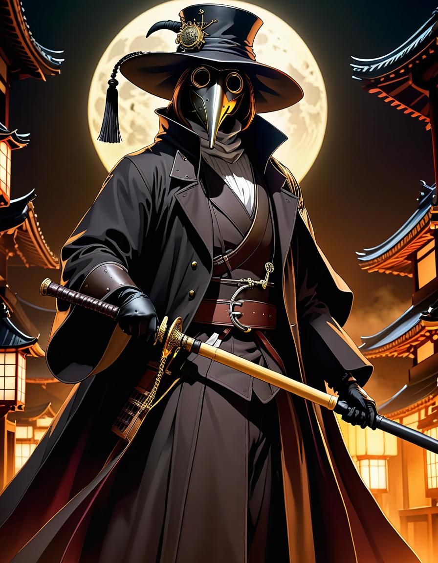 Medieval Japanese Plague Doctor in Manga Style