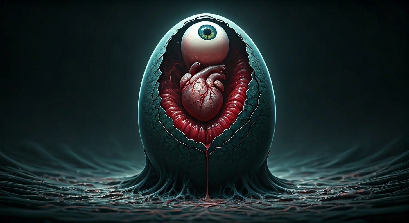 Grotesque Alien Embryo in Biomechanical Horror Style
