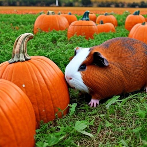 Guinea Pig Among Pumpkins