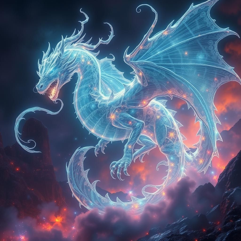 Ethereal Light Dragon in a Mystical Landscape