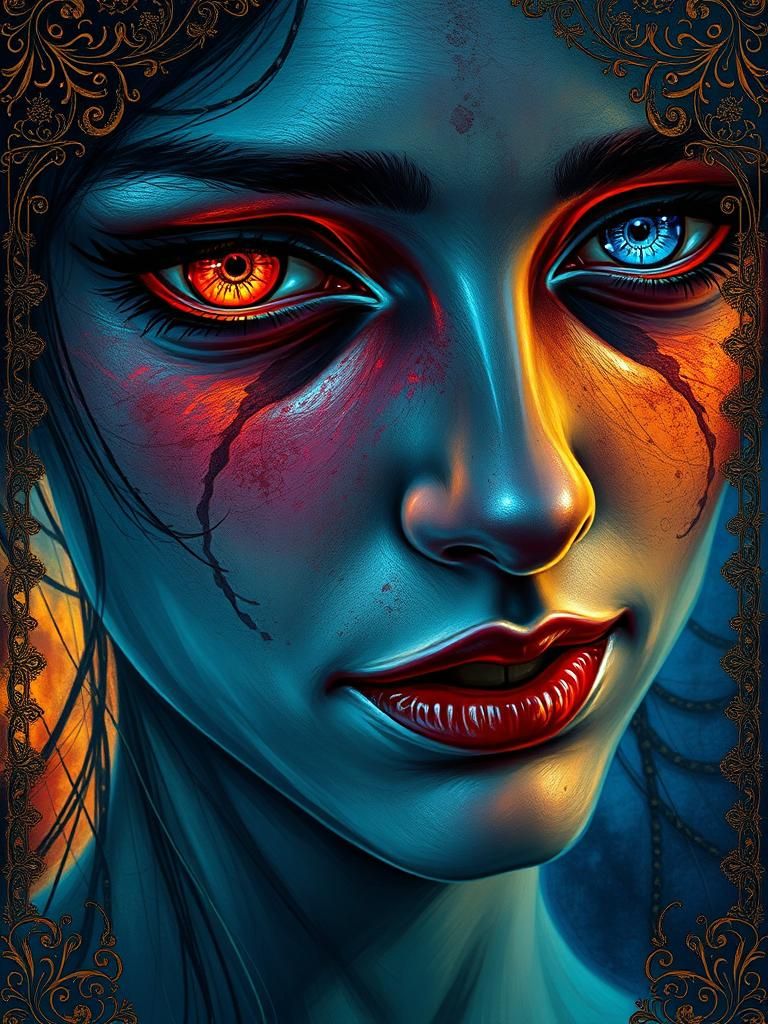 Person in despair, their emotions in chromatic conflict, as ...