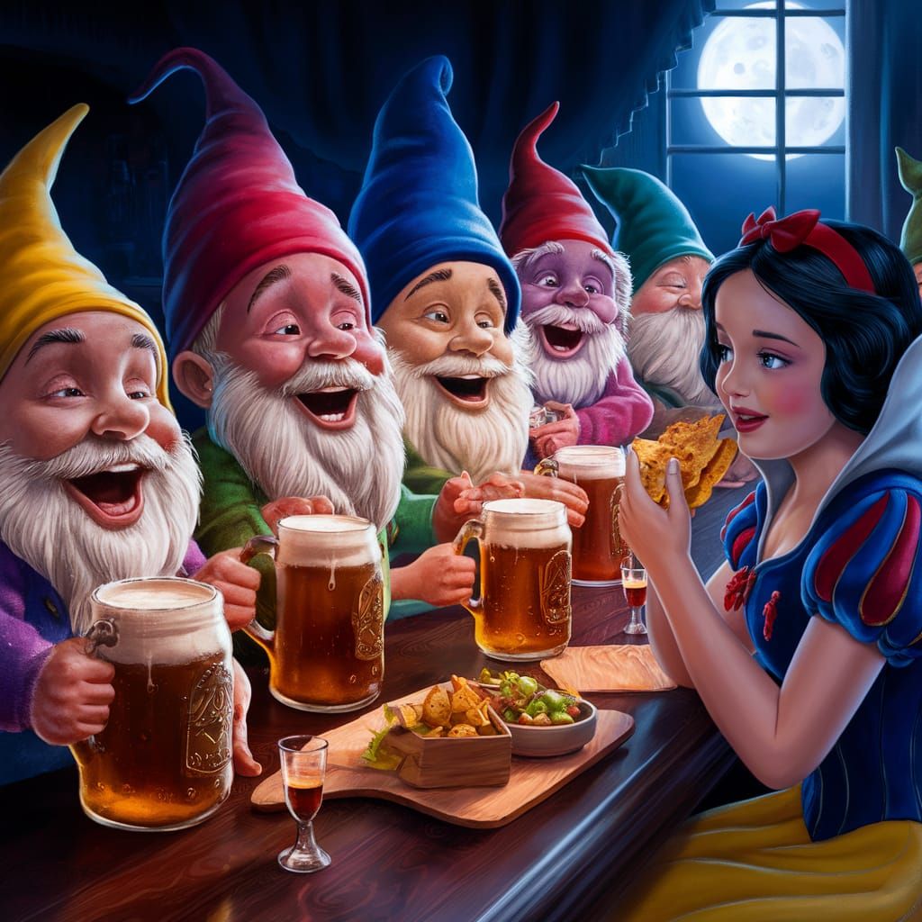 Snow White and Seven Gnomes at the Bar