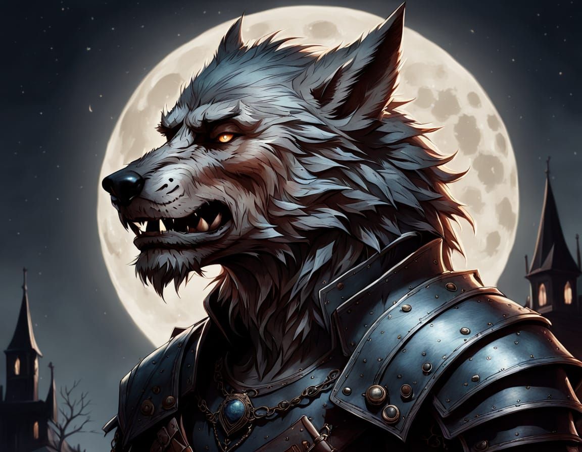 Tired Werewolf Gazing at Moonlight in Poulbot Style