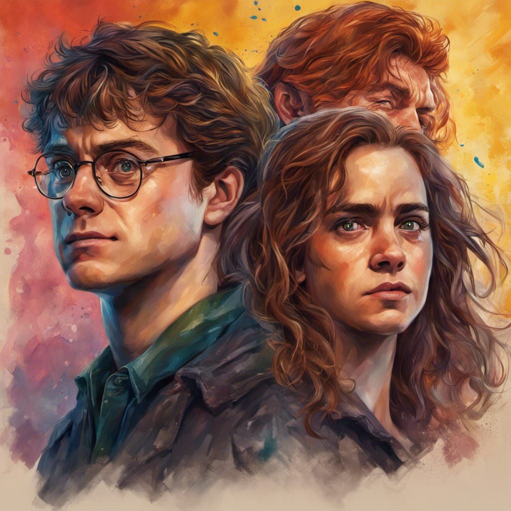 Hyperrealistic Painting of Harry, Ron, and Hermione