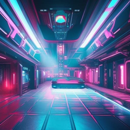 Cyberpunk EDM Club Interior in Neon Style