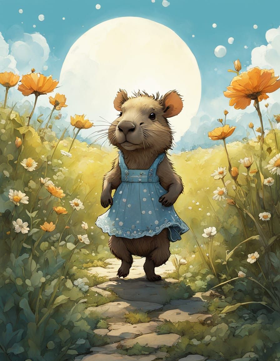 Capybara Smelling The Flowers