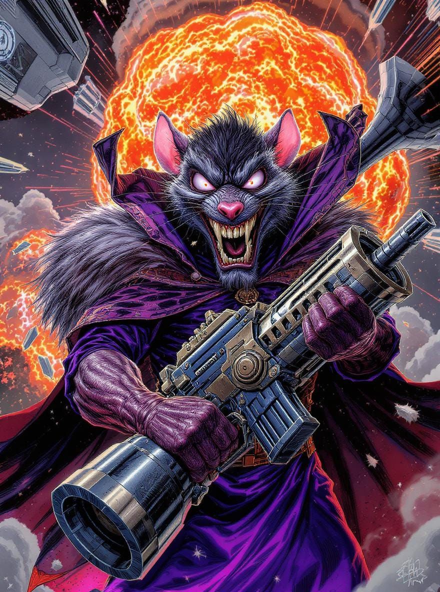 Manic Rat Supervillain with Giant Weapon