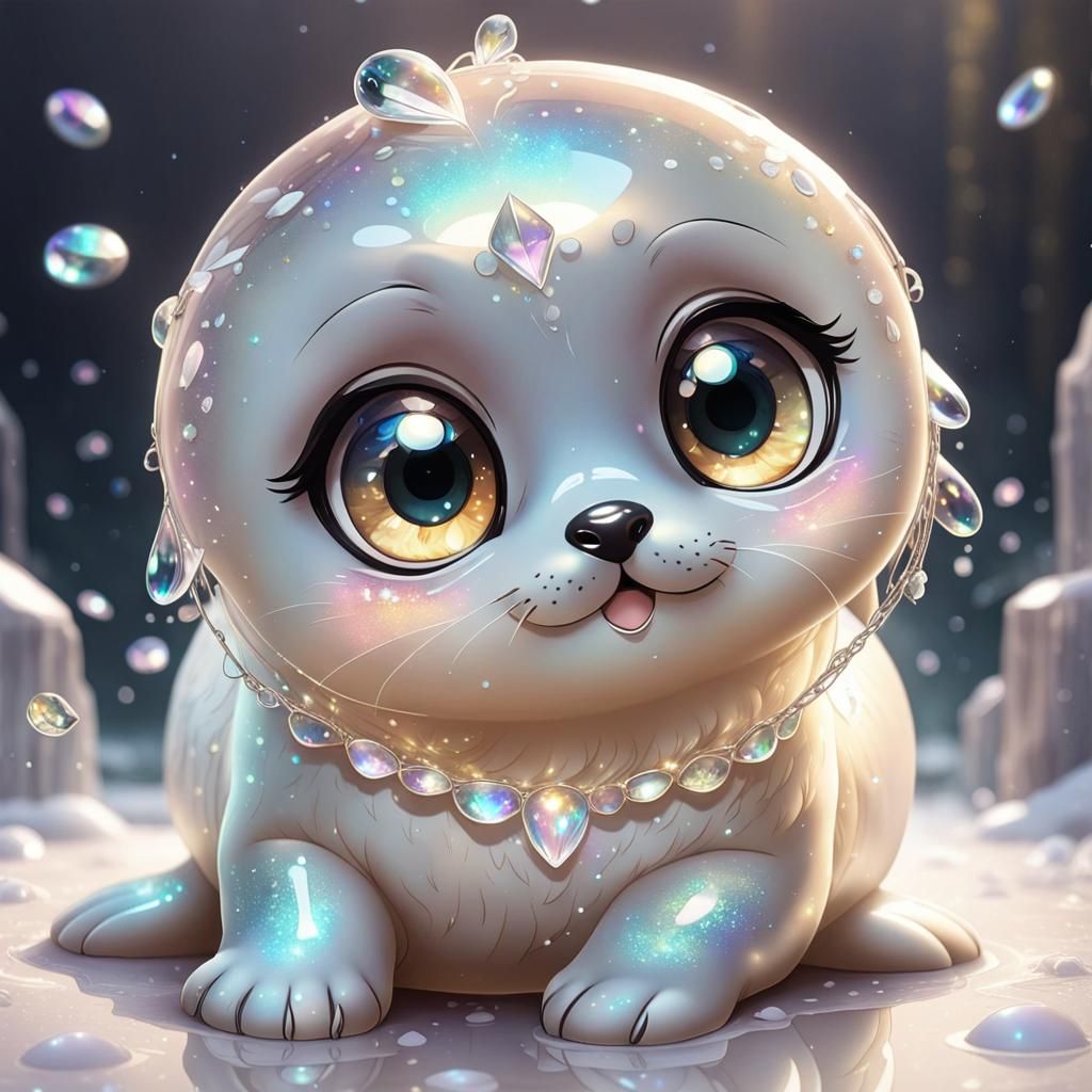 Adorable Chibi Seal with Holographic Glittercore Style