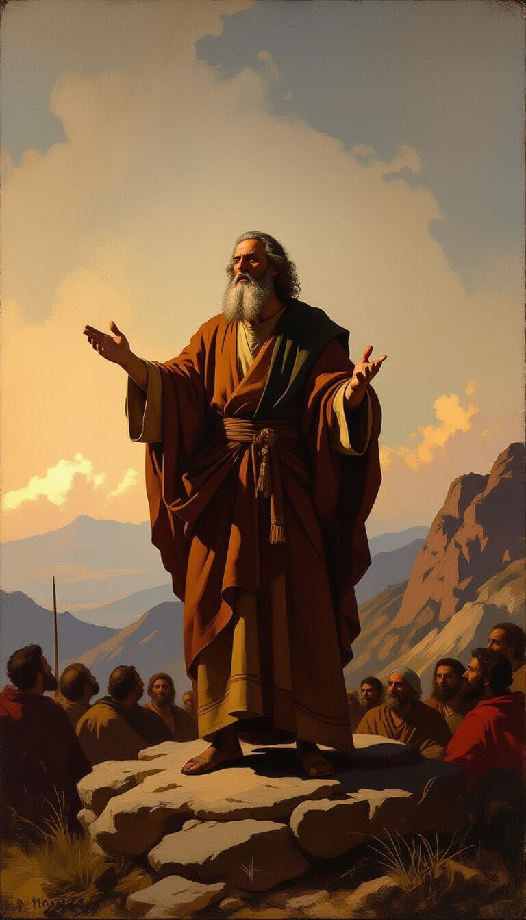 Prophet on Mountain in Rembrandt-Inspired Style