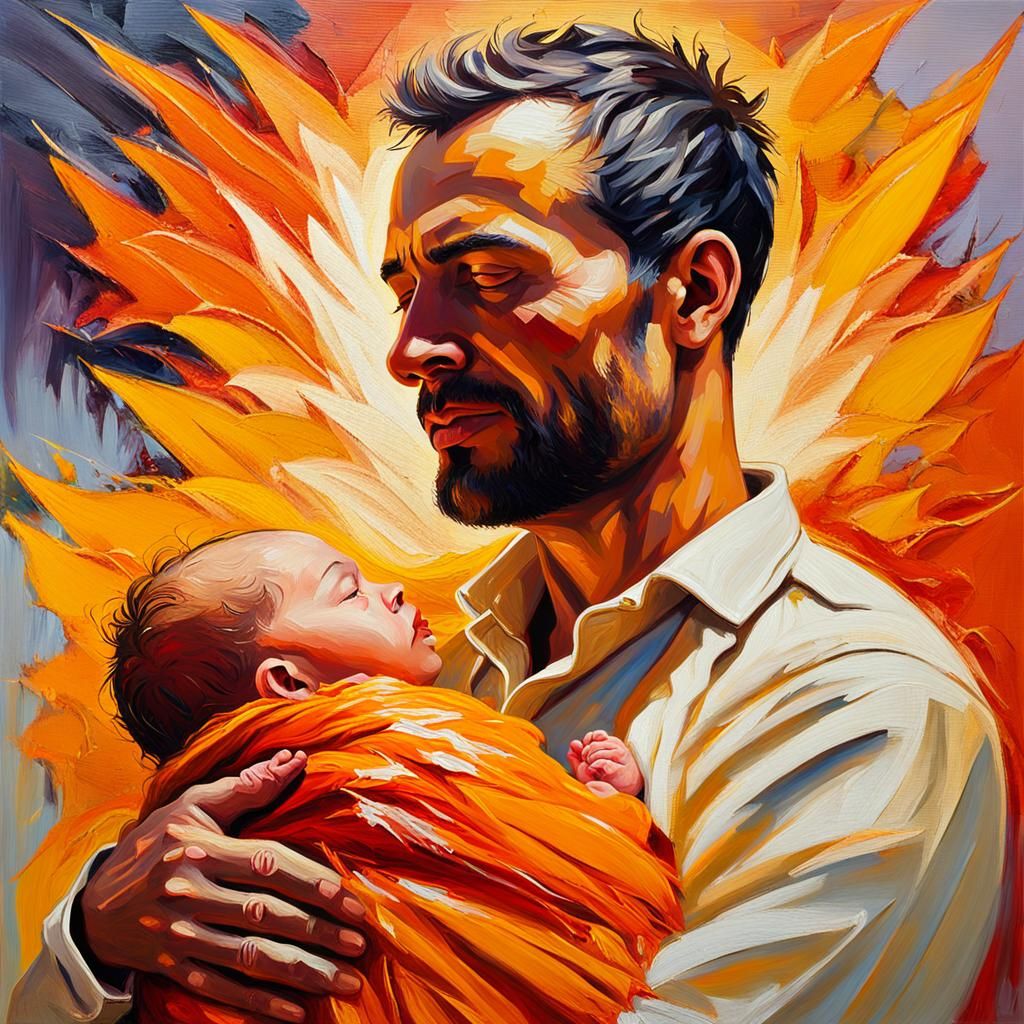 Explosive Parenthood: An Expressionist Oil Painting