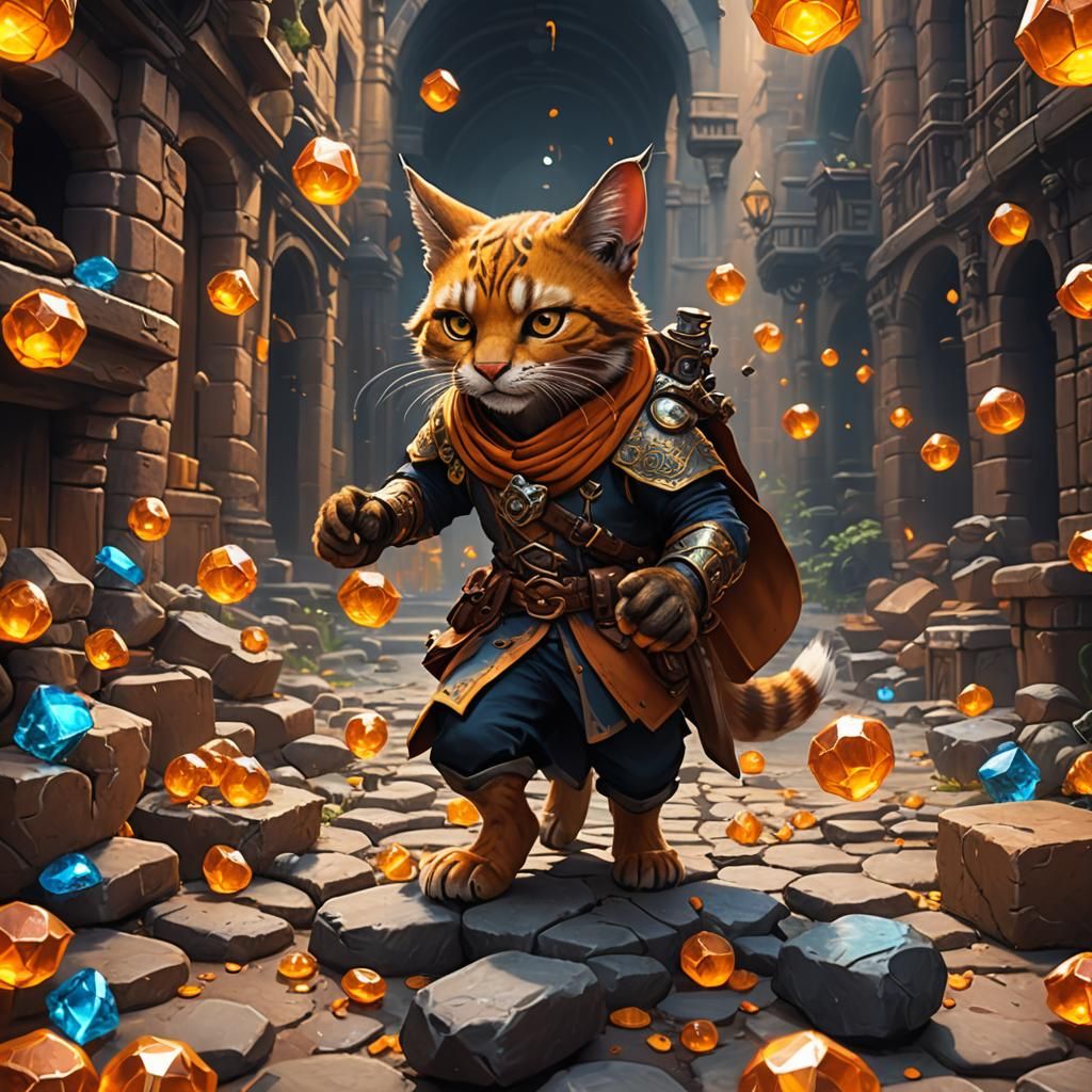 Tabaxi Rogue Stealing Gems: Fantasy Concept Art