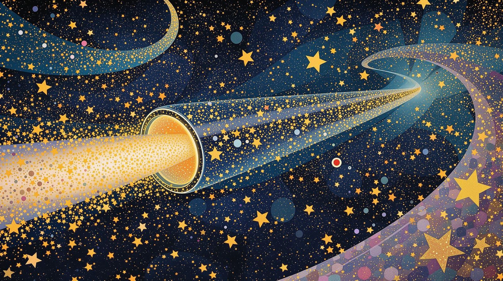 Interstellar Cylinder Through Pastel Stars, Klimt Style