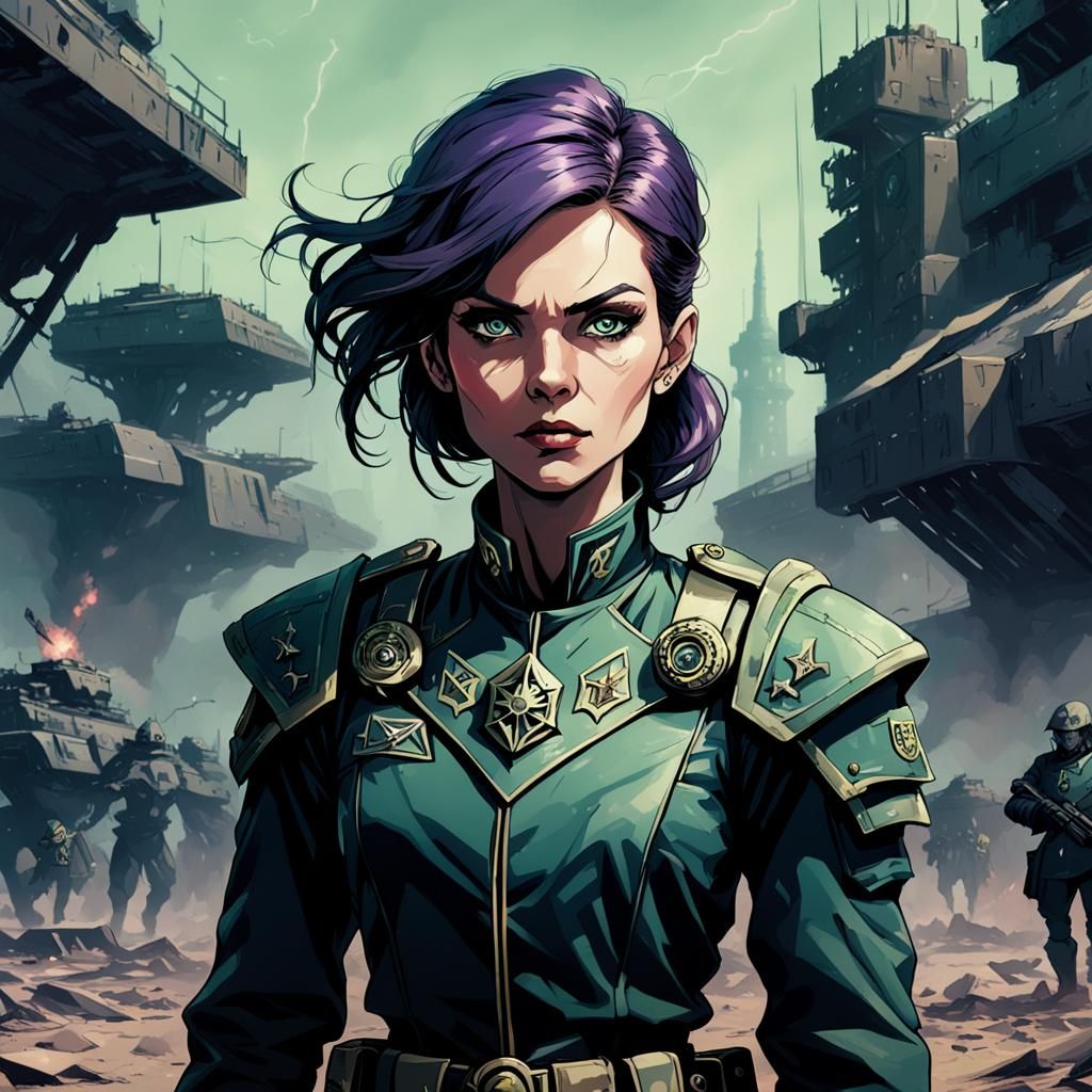 Eldritch Woman General in Dystopian Army
