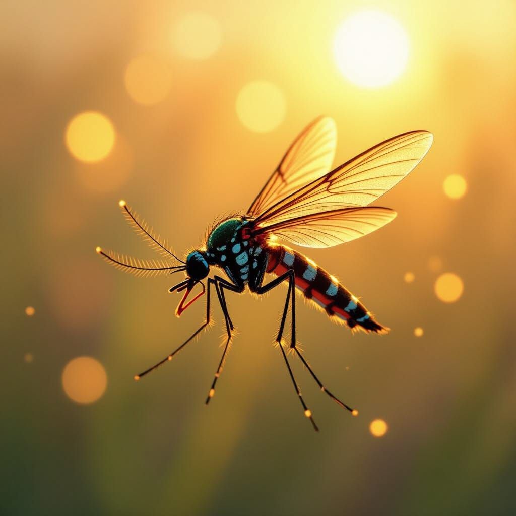 Mosquito in Flight with Golden Light, Digital Painting