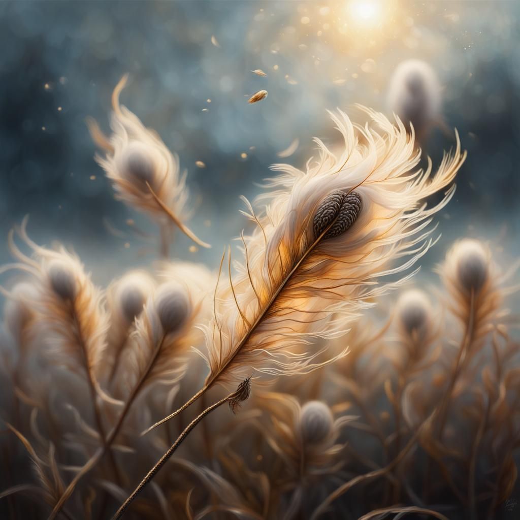Icarus Seeds Float on Wind in Hyper-Realistic Oil Painting