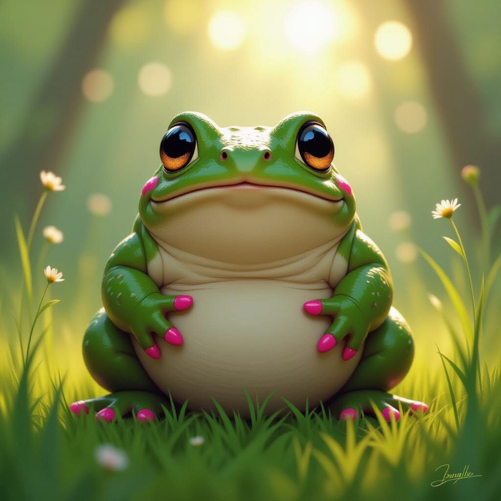 Adorable Froghemoth With Pink Toenails Guarding Grassland