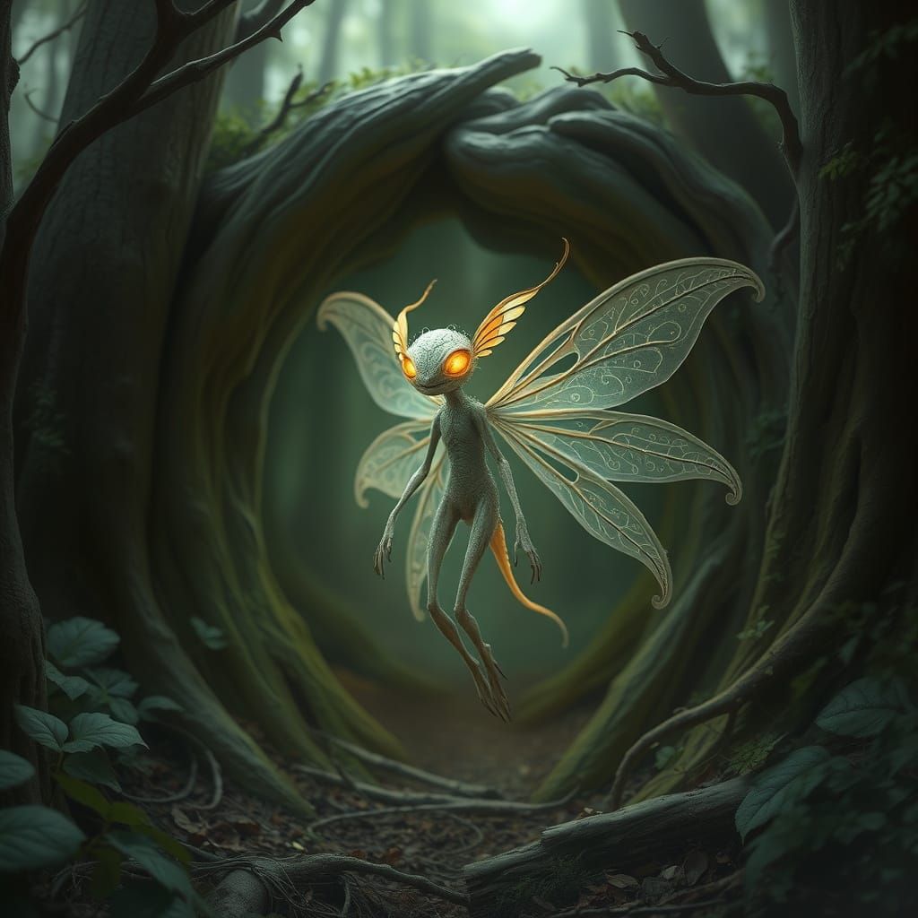Fae Creature Emerges from Forest Portal