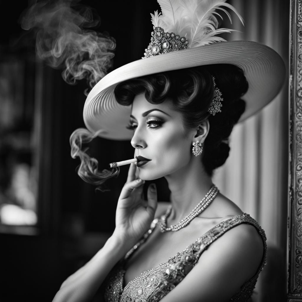 Portrait of beautiful woman smoking during the années folles
