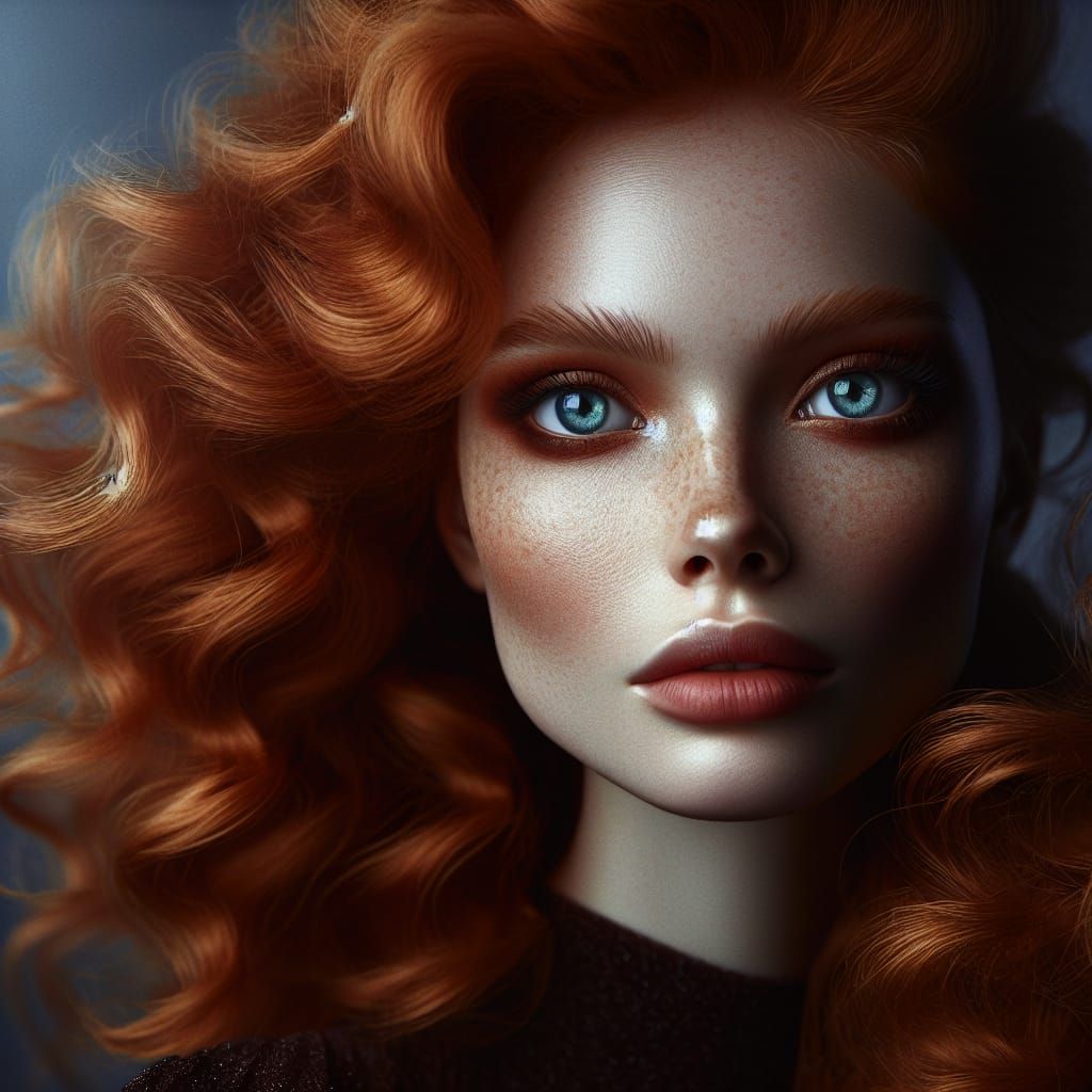Elegant Ginger-Haired Woman in Hyperrealistic Portrait