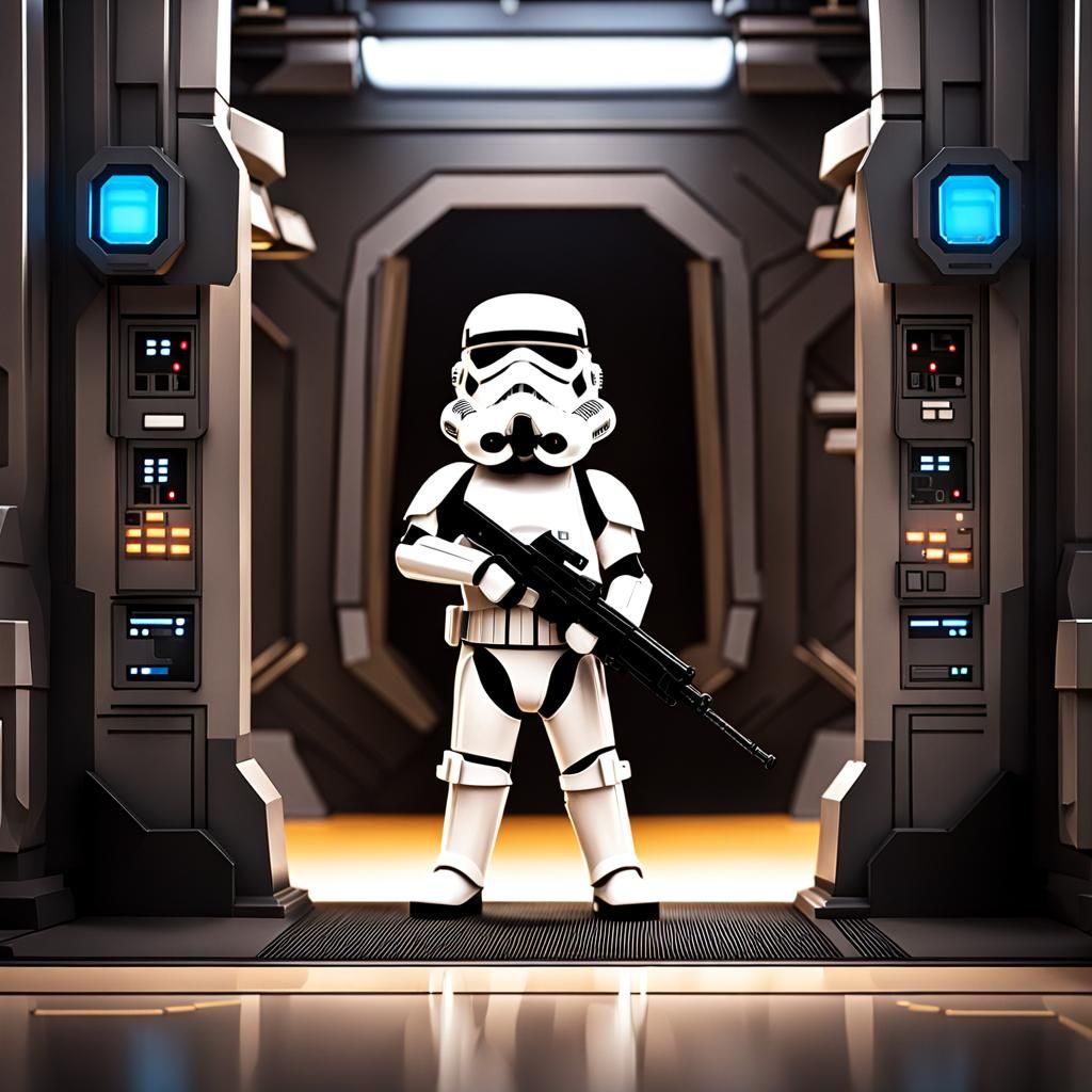 Chibi Stormtrooper Stands Guard at Imperial Base